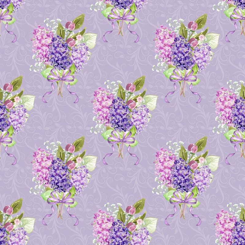 Lilac Bouquets & Filigree Fabric - Purple - ineedfabric.com