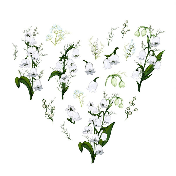 Lily of the Valley Heart Floral Fabric Panel - White - ineedfabric.com