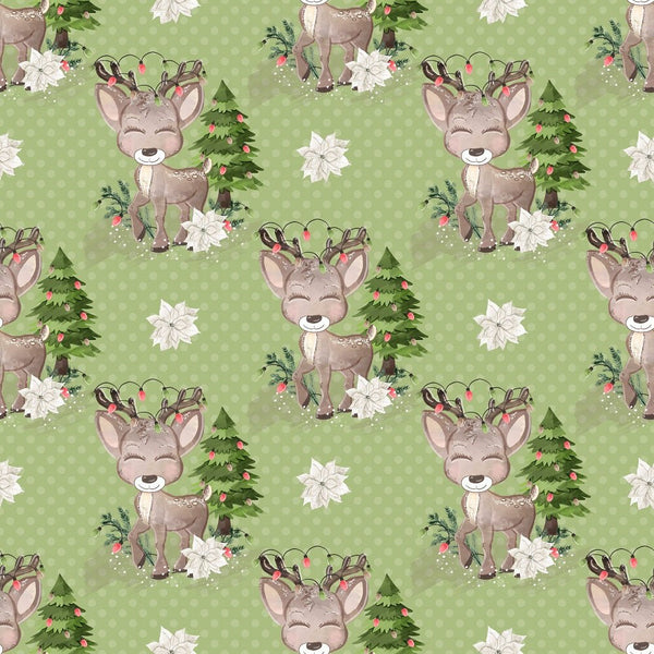 Little Bambi on Dots Fabric - Green - ineedfabric.com