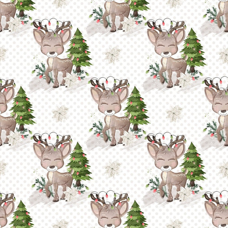 Little Bambi on Dots Fabric - White - ineedfabric.com