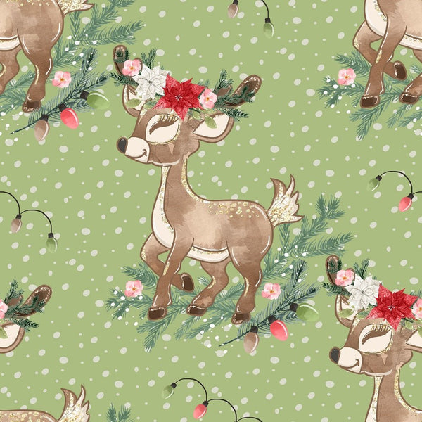 Little Bambi on Irregular Dots Fabric - Green - ineedfabric.com
