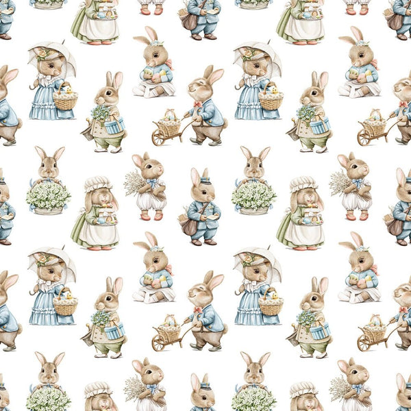 Little Critters Easter Rabbit Family Pattern 1 Fabric - White - ineedfabric.com