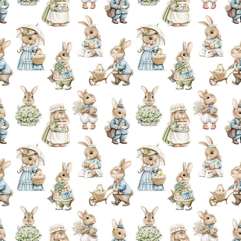 Little Critters Easter Rabbit Family Pattern 1 Fabric - White - ineedfabric.com