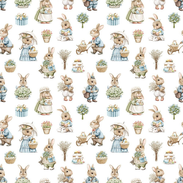 Little Critters Easter Rabbit Family Pattern 4 Fabric - White - ineedfabric.com