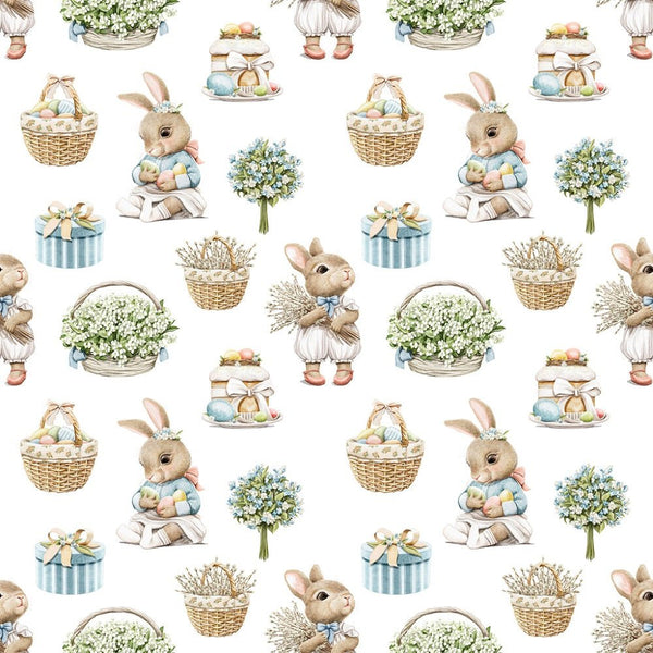 Little Critters Easter Rabbit Family Pattern 5 Fabric - White - ineedfabric.com
