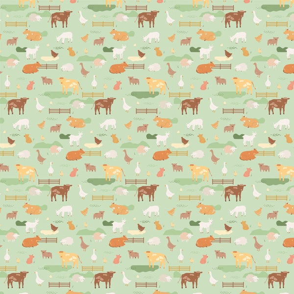 Livestock in the Paddock Fabric - Green - ineedfabric.com