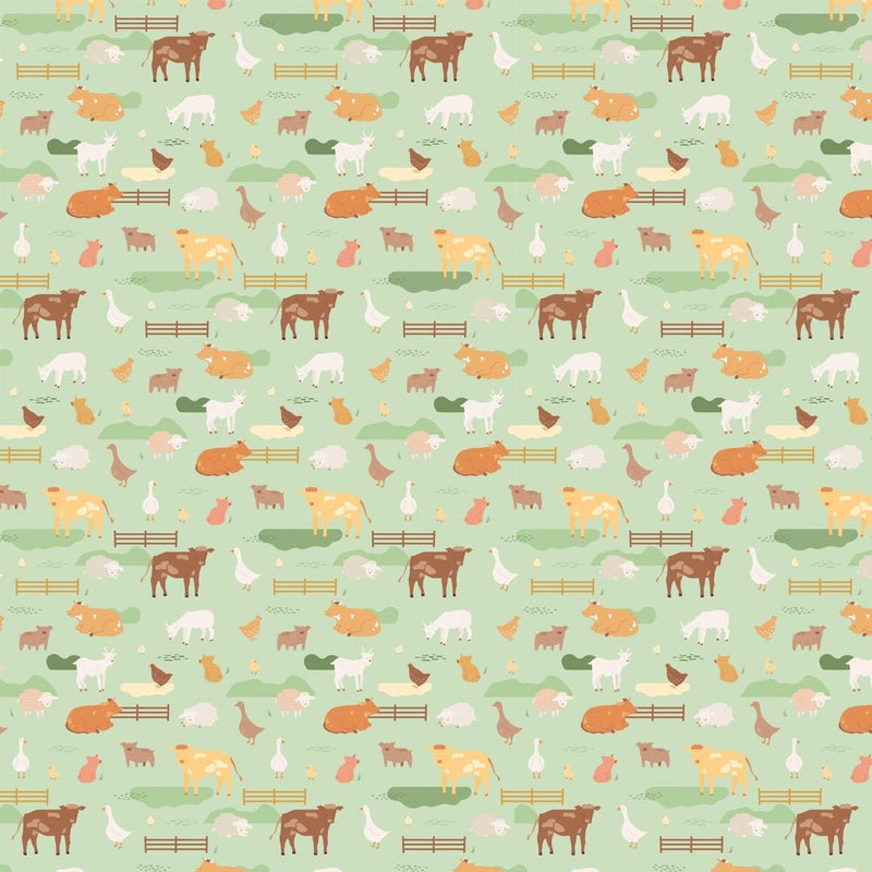 Livestock in the Paddock Fabric - Green - ineedfabric.com