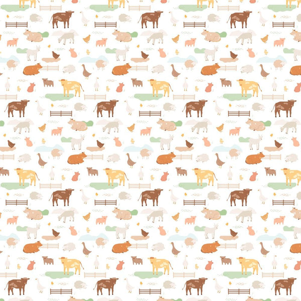 Livestock in the Paddock Fabric - White - ineedfabric.com