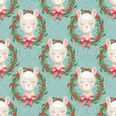 Llama Wreaths on Honey Comb Fabric - Teal - ineedfabric.com