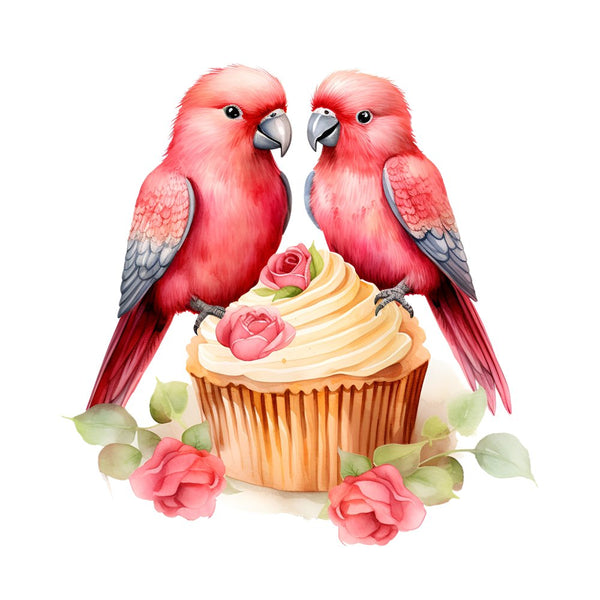 Love Birds On Cupcake Fabric Panel - ineedfabric.com