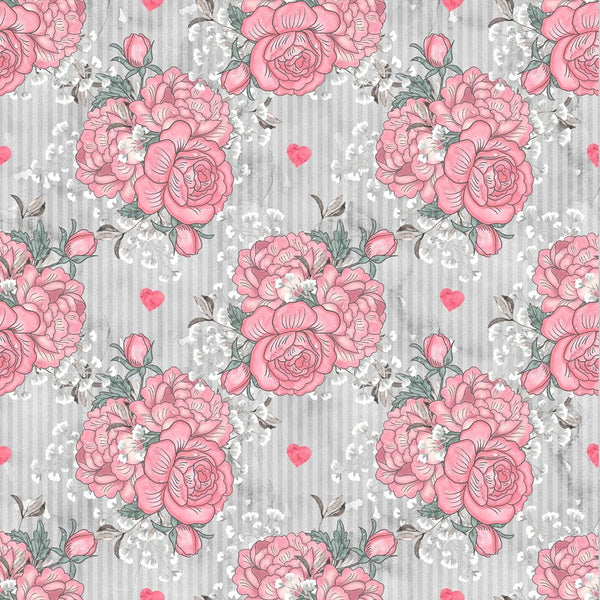 Loving Hearts Bouquets Fabric - Gray - ineedfabric.com