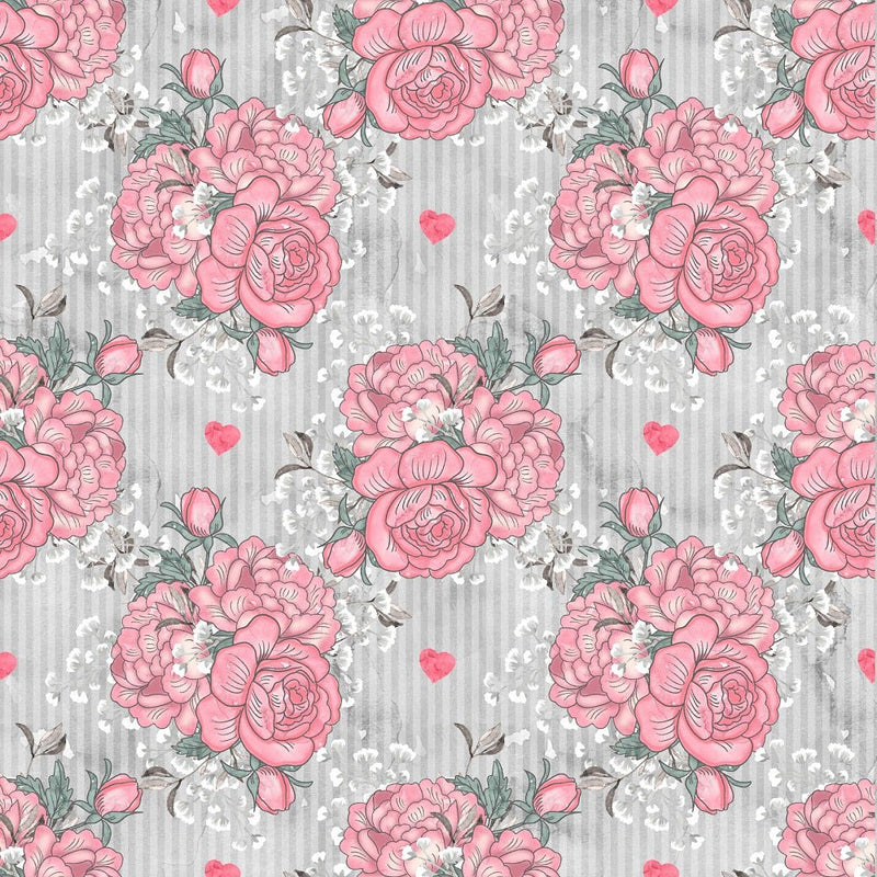 Loving Hearts Bouquets Fabric - Gray - ineedfabric.com