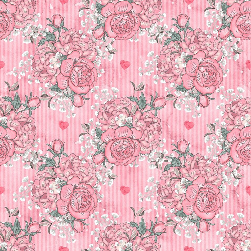 Loving Hearts Bouquets Fabric - Pink - ineedfabric.com