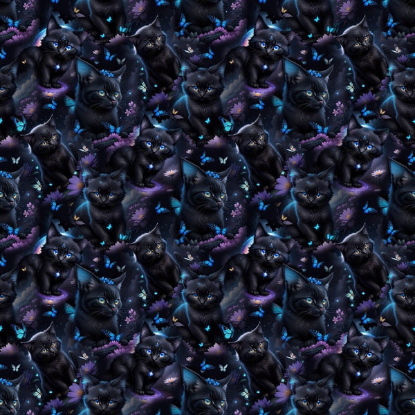 Magical Cartoon Black Cat Fabric - ineedfabric.com