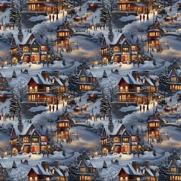 Magical Christmas Village Fabric - ineedfabric.com