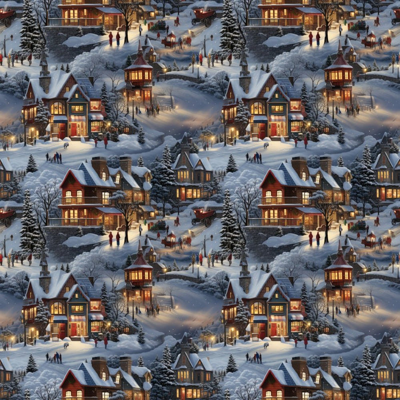 Magical Christmas Village Fabric - ineedfabric.com