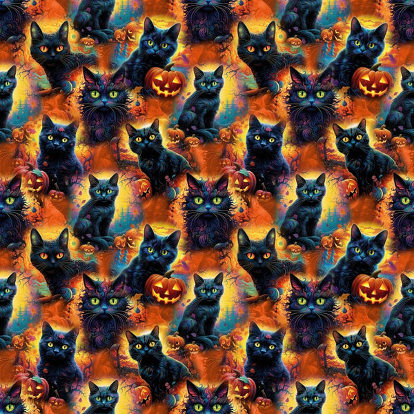Magical Halloween Black Cat Fabric - ineedfabric.com
