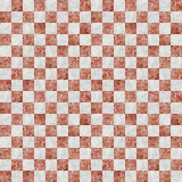 Marble Checkered Tiles - Red & White - ineedfabric.com