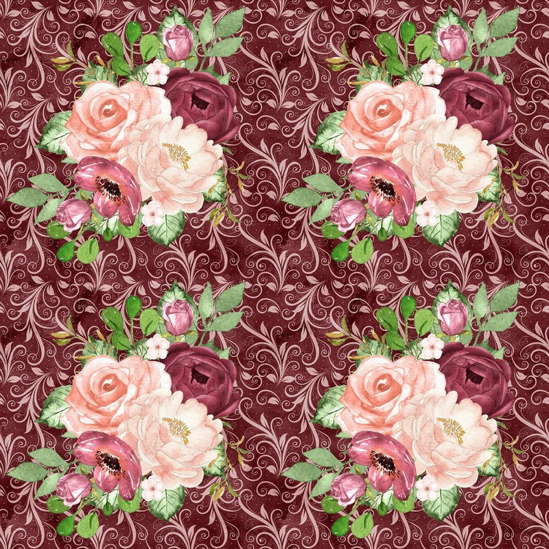 Marsala Bouquets on Vines Fabric - ineedfabric.com