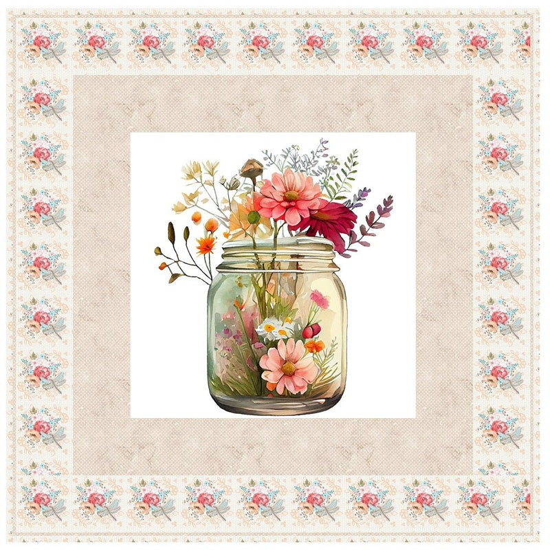 Mason Jar Filled With Flowers 5 Wall Hanging 42" x 42" - ineedfabric.com