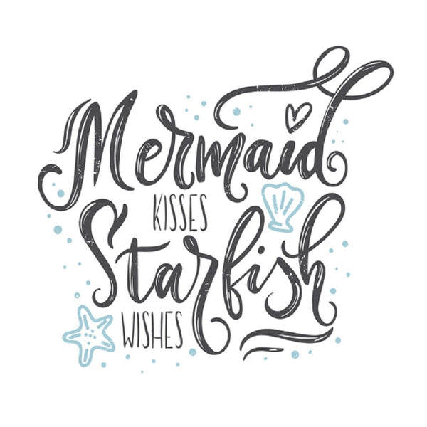 Mermaid Kisses Starfish Wishes Fabric Panel - White - ineedfabric.com