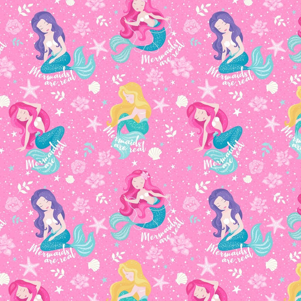 Mermaids Are Real Fabric - Pink - ineedfabric.com