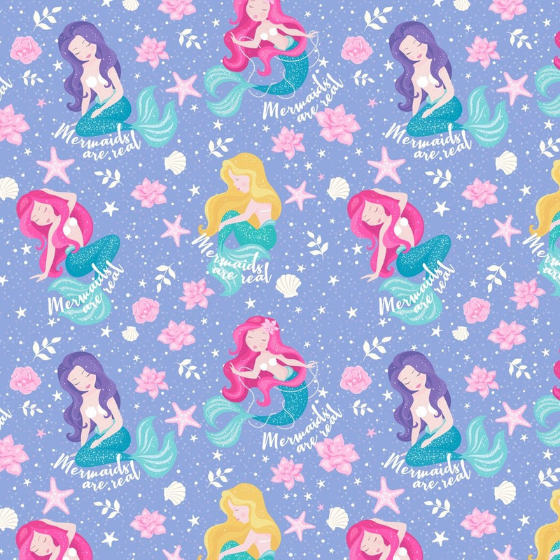 Mermaids Are Real Fabric - Purple - ineedfabric.com