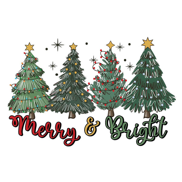 Merry & Bright Christmas Trees Fabric Panel - Green - ineedfabric.com