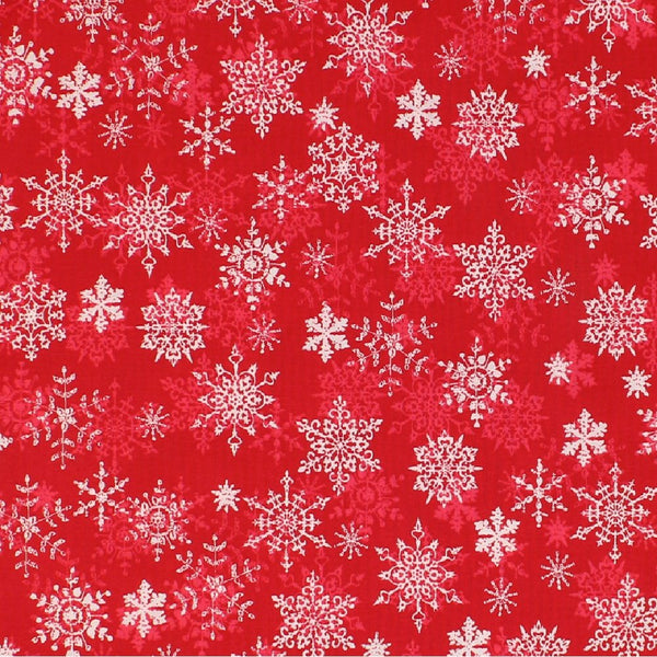 Merry Christmas Basics, Assorted Snowflakes Fabric - Red - ineedfabric.com