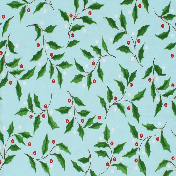 Merry Christmas Basics, Mistletoe Fabric - Blue - ineedfabric.com