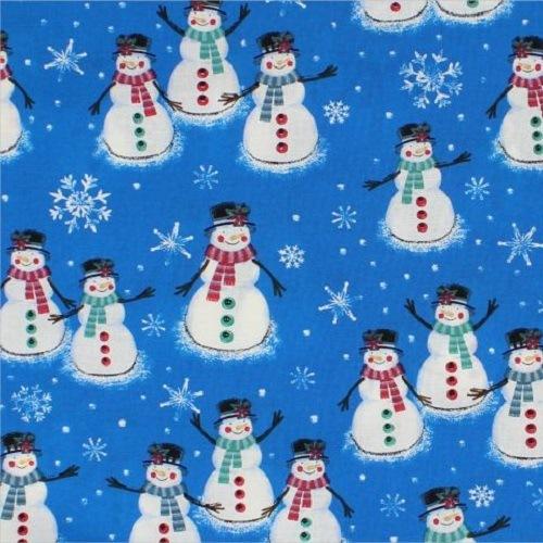 Merry Christmas Basics, Snowman Fabric - Blue - ineedfabric.com