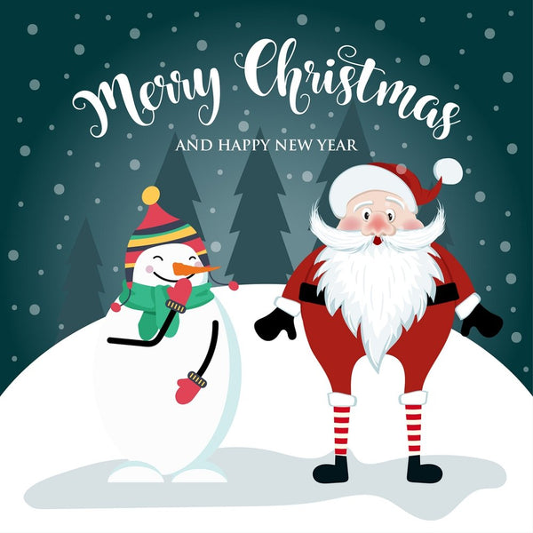 Merry Christmas Card With Santa Fabric Panel - Blue - ineedfabric.com