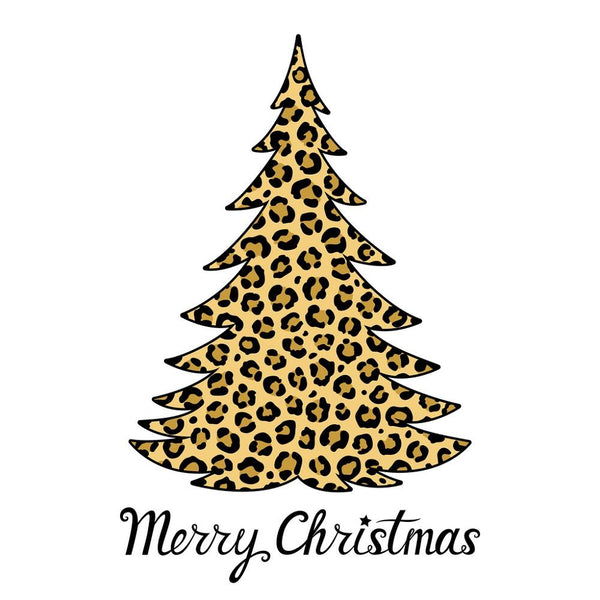 Merry Christmas Leopard Tree Fabric Panel - ineedfabric.com