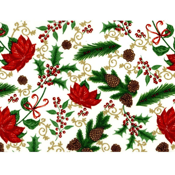 Merry Christmas Metallic Assorted Plants Fabric - ineedfabric.com
