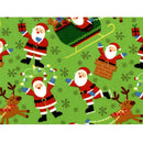 Merry Christmas Metallic Santa and Reindeer Fabric - ineedfabric.com