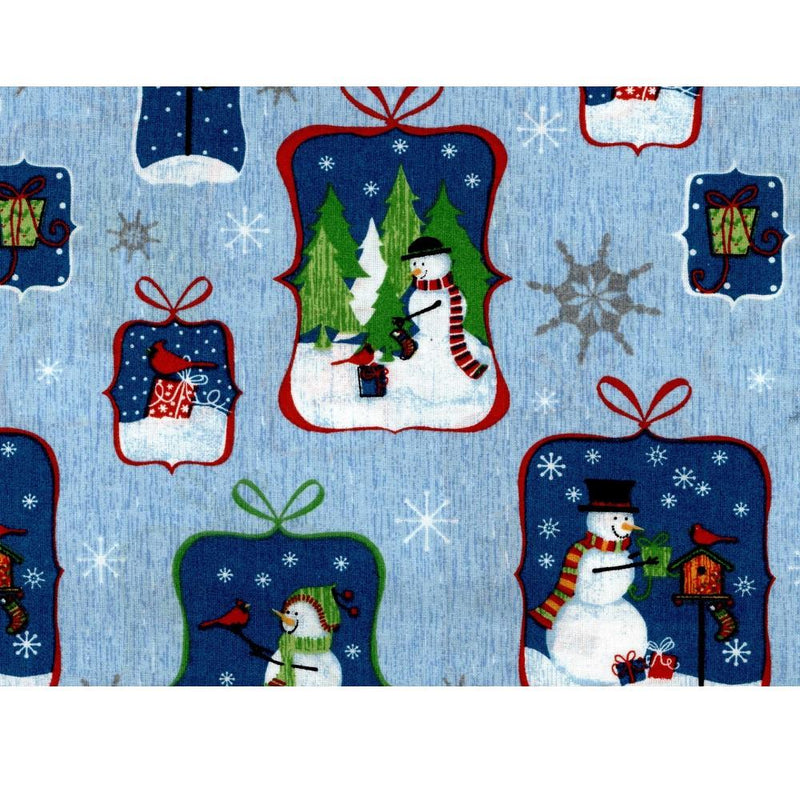 Merry Christmas Metallic Snowman Ornaments Fabric - ineedfabric.com