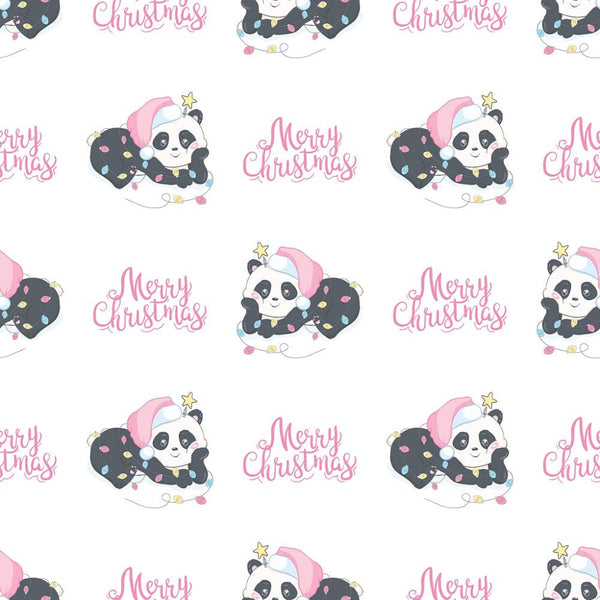 Merry Christmas Panda Bears Fabric - ineedfabric.com