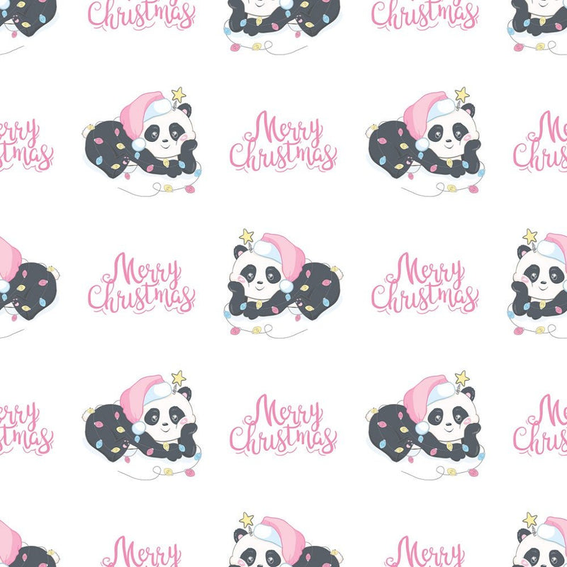 Merry Christmas Panda Bears Fabric - ineedfabric.com