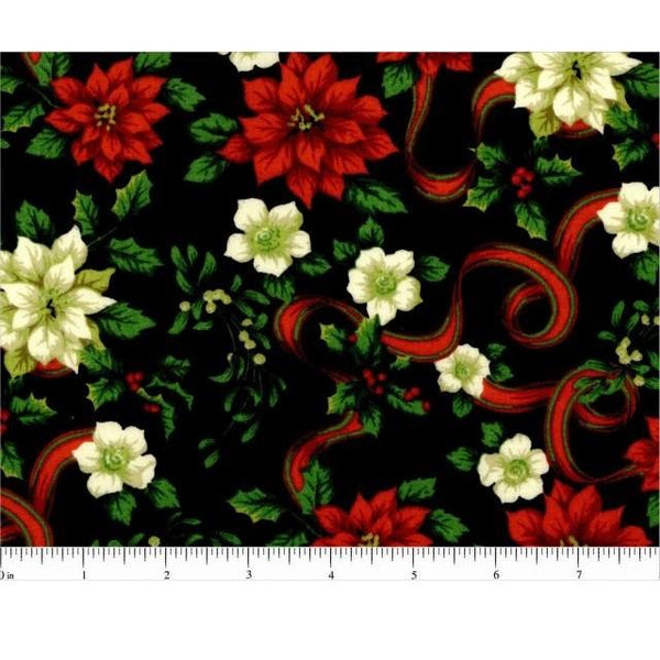 Merry Christmas Poinsettia Metallic Fabric - ineedfabric.com