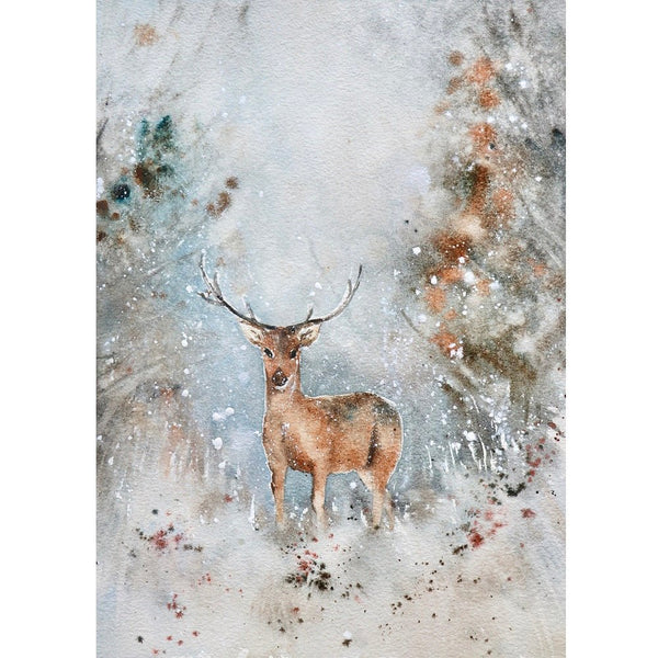 Merry Christmas Snowstorm Deer Fabric Panel - ineedfabric.com