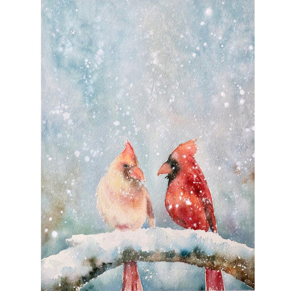 Merry Christmas Snowstorm Two Birds Fabric Panel - ineedfabric.com