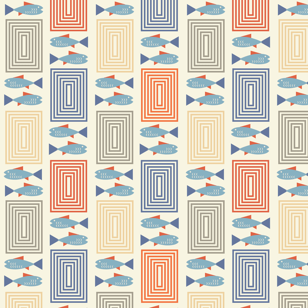 Mid-Century Fish And Rectangle Fabric - Variation 1 - ineedfabric.com