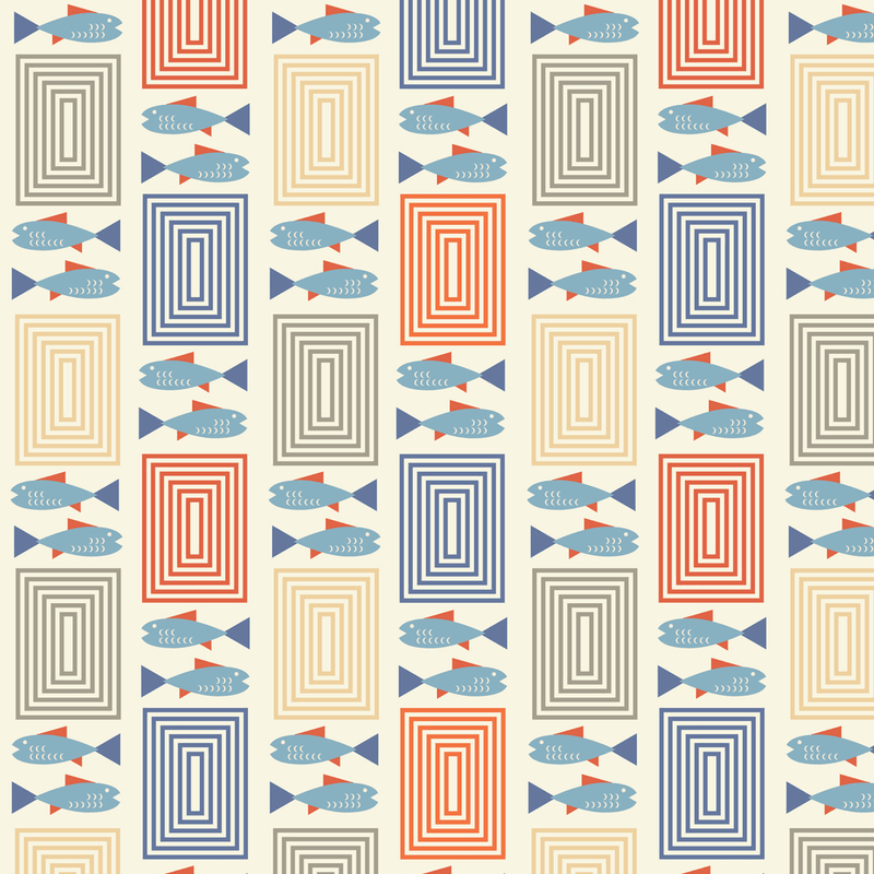 Mid-Century Fish And Rectangle Fabric - Variation 1 - ineedfabric.com