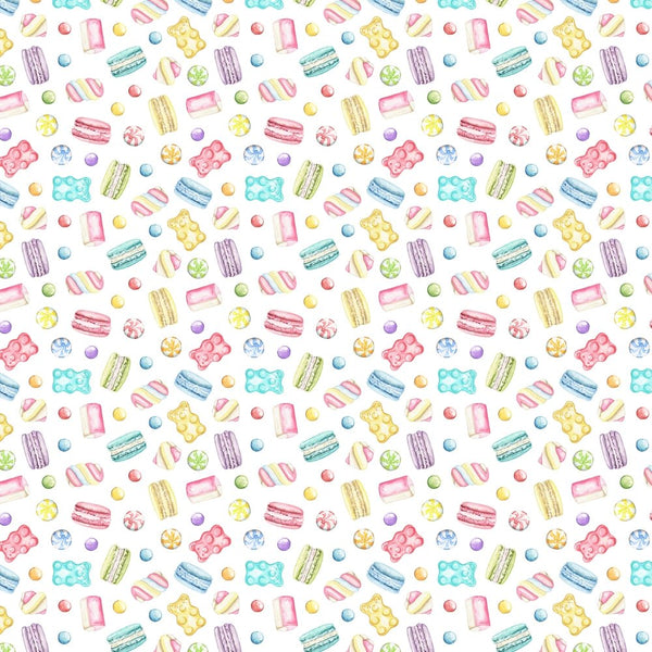 Mini Sweets & Marshmallow Treats Fabric - White - ineedfabric.com