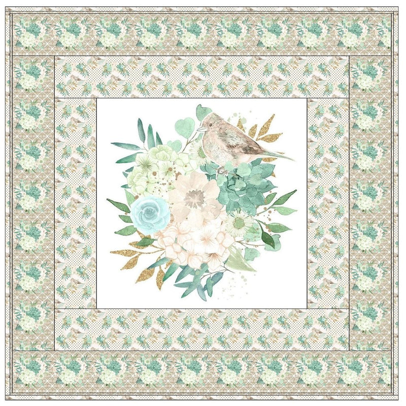 Mint Dreams Bird on Bouquet Wall Hanging 42" x 42" - ineedfabric.com