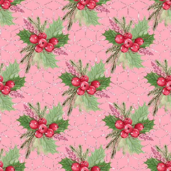 Mistletoe Christmas Fabric - Pink - ineedfabric.com