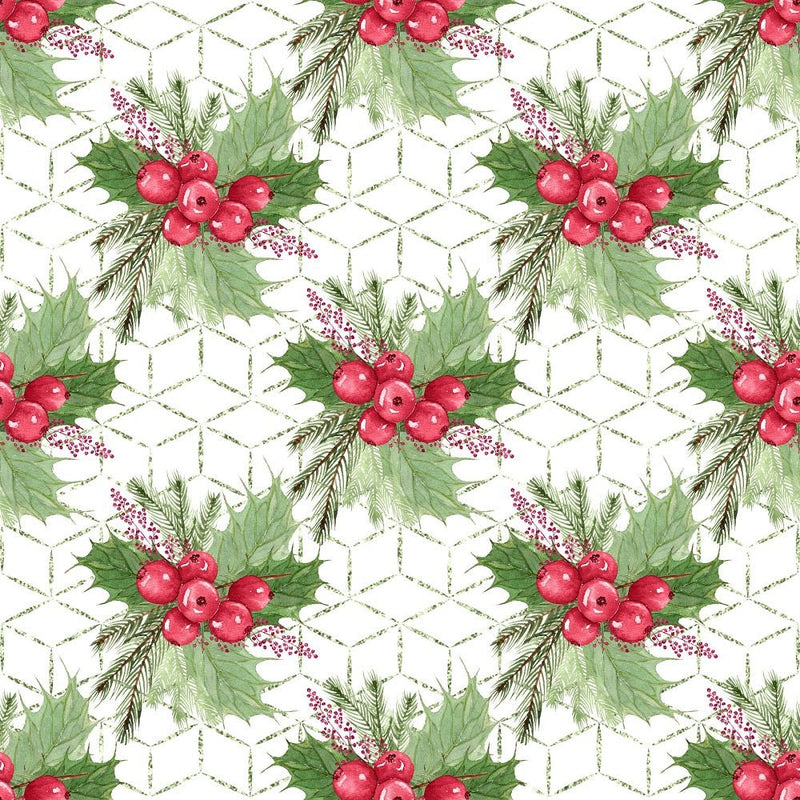 Mistletoe Christmas Fabric - White - ineedfabric.com
