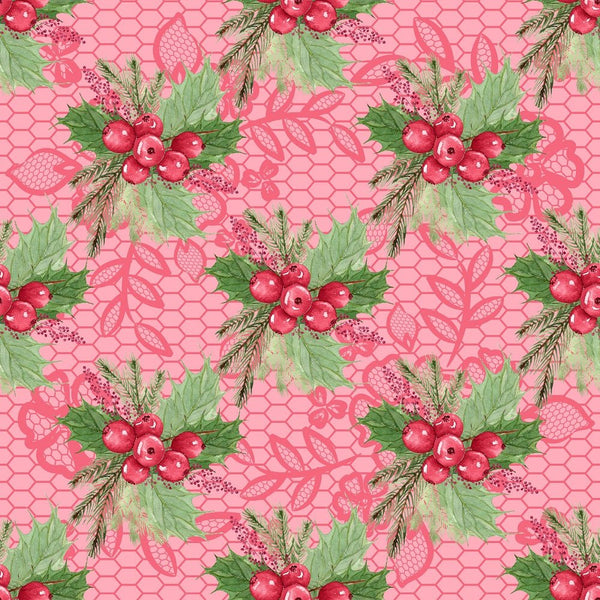 Mistletoe Christmas on Vines Fabric - Pink - ineedfabric.com