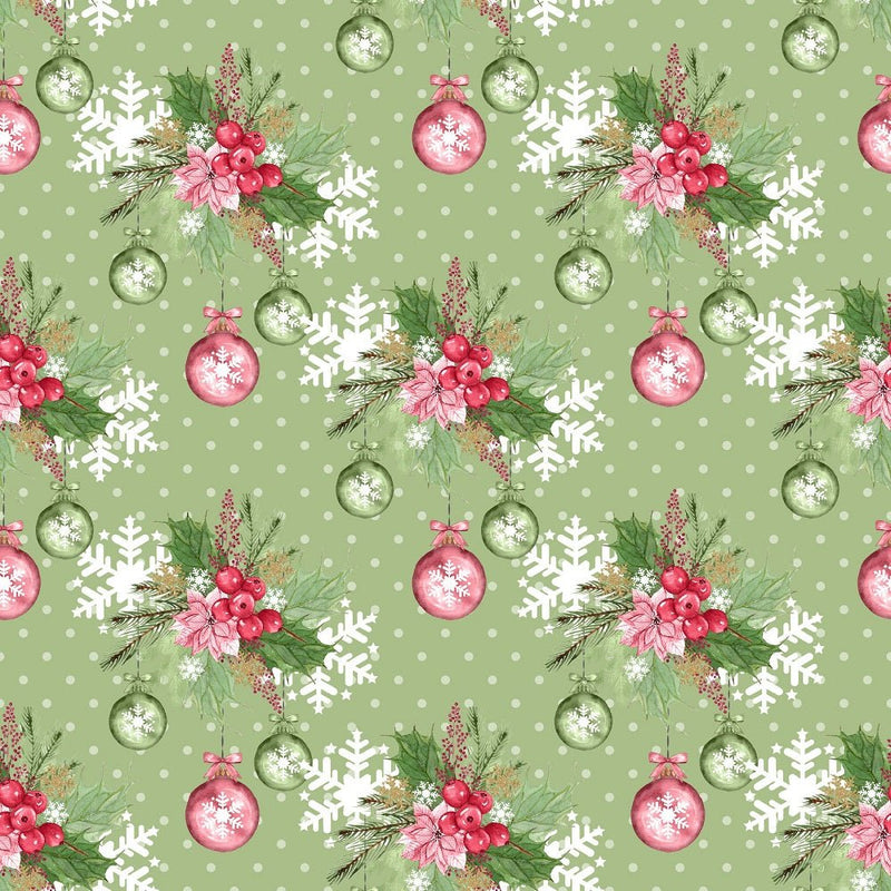 Mistletoe Christmas Ornaments Fabric - Green - ineedfabric.com