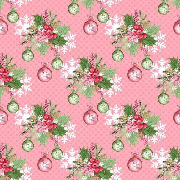 Mistletoe Christmas Ornaments Fabric - Pink - ineedfabric.com